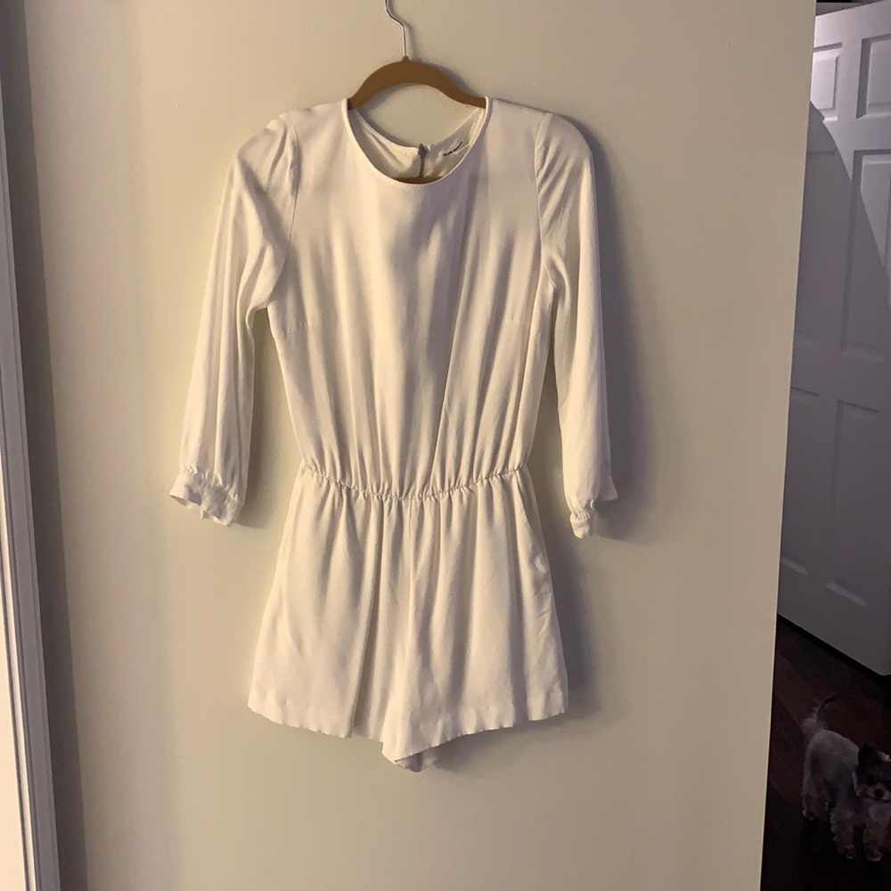 Club Monaco white long sleeve shorts jumpsuit.